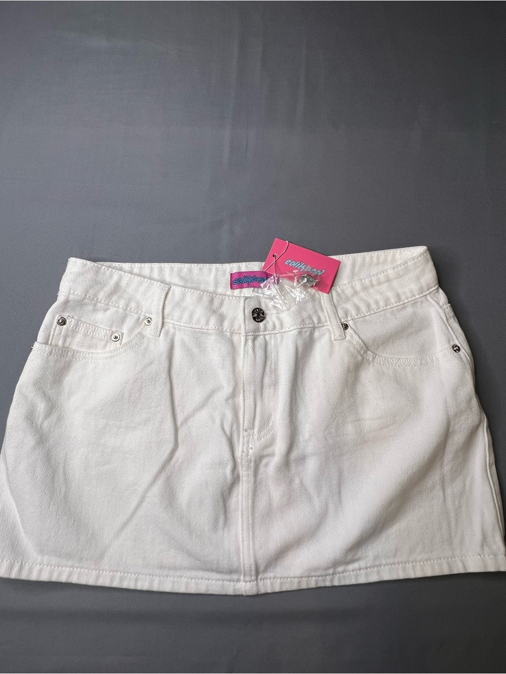 NWT Edikted White Denim Mini Skirt Size Large